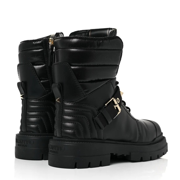 💯 AUTHENTIC VALENTINO GARAVANI CALFSKIN NYLON ROCKSTUD QUILTED WATERPROOF BOOTS - Picture 4 of 14